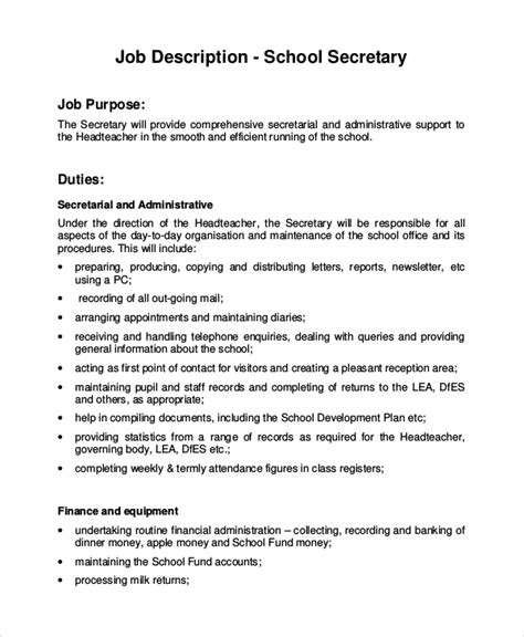 Free 9 Sample Secretary Job Description Templates In Pdf Ms Word