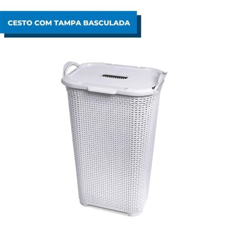 Cesto Para Roupas Organizador Roupeiro Tampa Branco 50l Arqplast