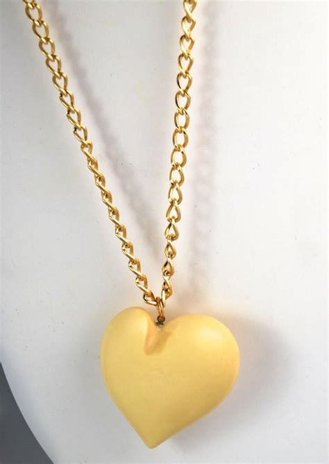 Necklace Heart Puffer Puffy Etched Pendant Paperclip Gem