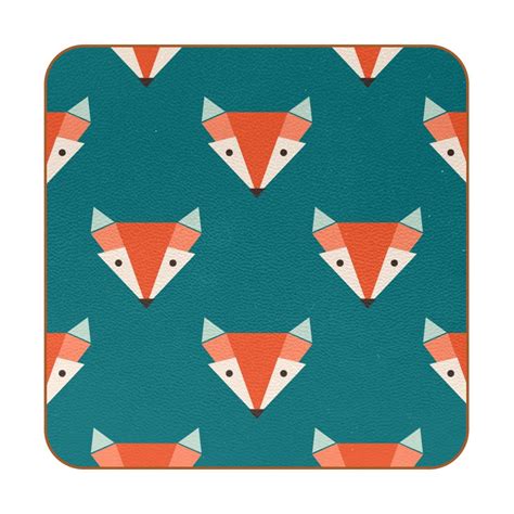 Ownta Cartoon Foxes Head Pattern Premium 6 Piece Square Coaster Set In