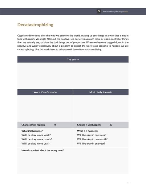 Decatastrophizing Steps Worksheet | PDF