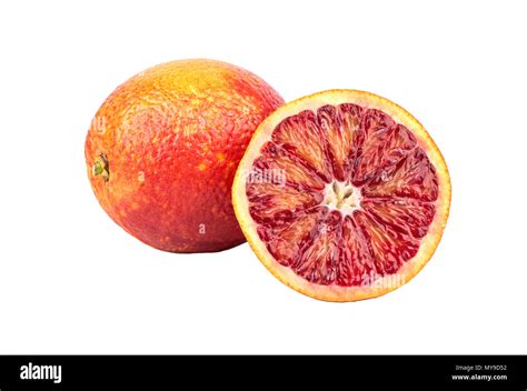 Ripe Fruit Sicilian Orange With Juicy Half Isolated On White Background