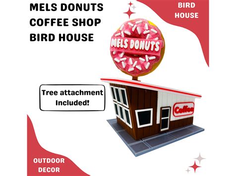 Mels Donuts & Coffee Shop Bird House, Restaurant Birdhouse, Handcrafted Outdoor Garden Decor ...