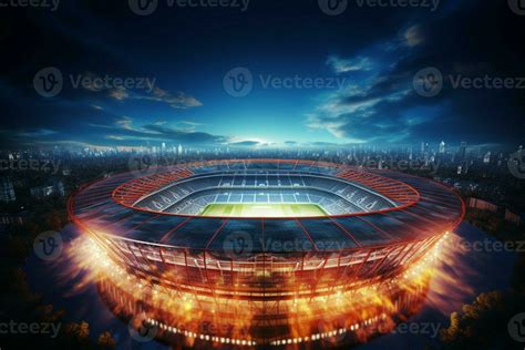 Soccer stadium at night, depicted in a top view 3D rendering AI ...