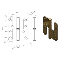 Zawias do drzwi Lewy 130 x 45 mm Okrągły Nasadka spiczasta