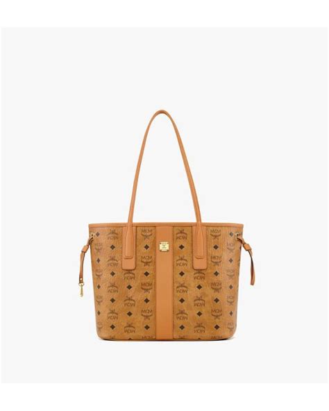 MCM Canvas Reversible Liz Shopper In Visetos In Cognac Brown Lyst