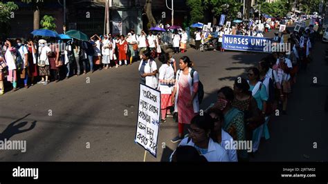 The Members Of The Nurses Unity Held A Mass Rally In Kolkata For