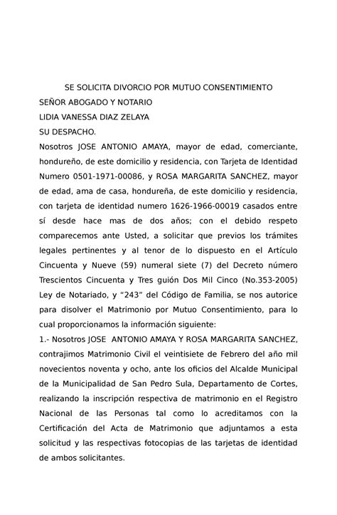 Divorcio Por Mutuo Acuerdo Se Solicita Divorcio Por Mutuo