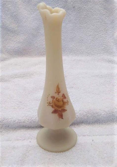 Vintage 1960 S Fenton Custard Glass Swung Bud Vase Hand Etsy