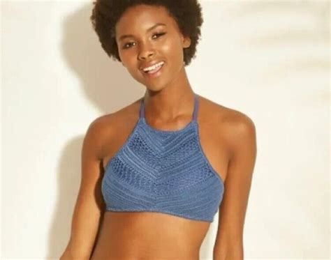 New Juniors Medium Xhilaration Bikini Top Blue Bralette Crochet Halter