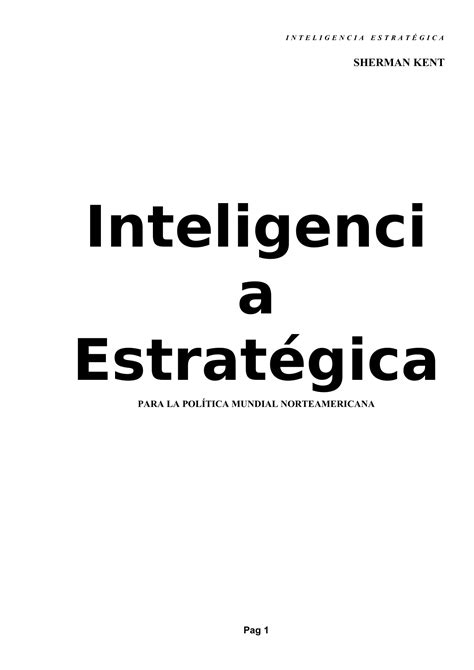 Libro De Sherman Kent Inteligencia Estrat Gica