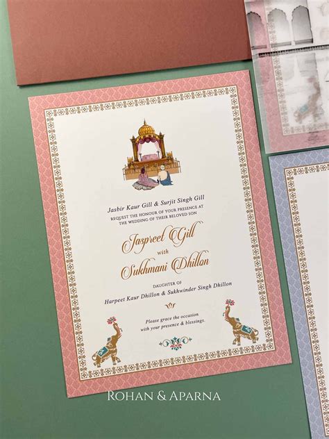 Royal Swagat Pastel Anand Karaj Wedding Card By Rohan Aparna