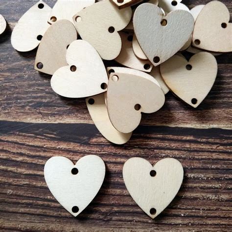 Pcs Laser Cut Customized Wooden Hearts Two Holes Unfinished Natural