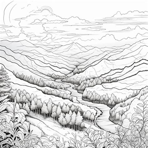 Premium Photo | A drawing of a landscape with a mountain and trees ...