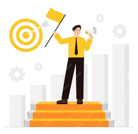 Premium Vector A Man Standing On Top Of A Set Of Stairs With A Flag