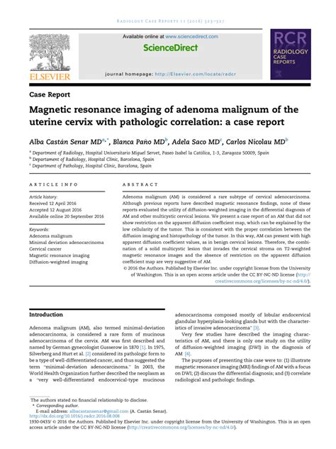 Pdf Magnetic Resonance Imaging Of Adenoma Malignum Of The Uterine