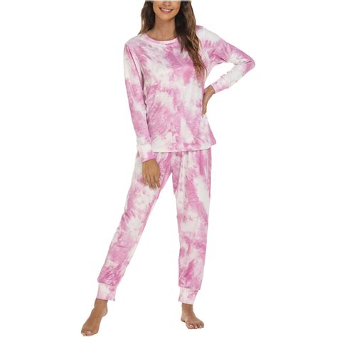 Womens Tie Dye Two Piece Pajamas Set Long Sleeve Sweatshirt With Long