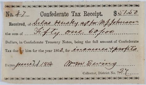 Lot Texas Confederate Tax Receipt