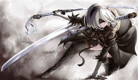 Female Profile Character Digital Wallpaper Anime Nier Automata B