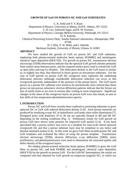 Pdf Growth Of Gan On Porous Sic And Gan Substratesconsisting Of Gan