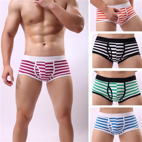 Sexy Mens Striped Breathe Underwear Briefs Bulge Pouch Shorts