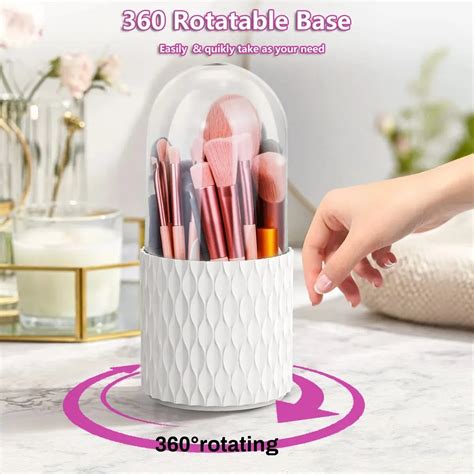 Custom 360 Rotating Makeup Brush Organizer With Dustproof Lid Large Capacity Cosmetic Holder Box