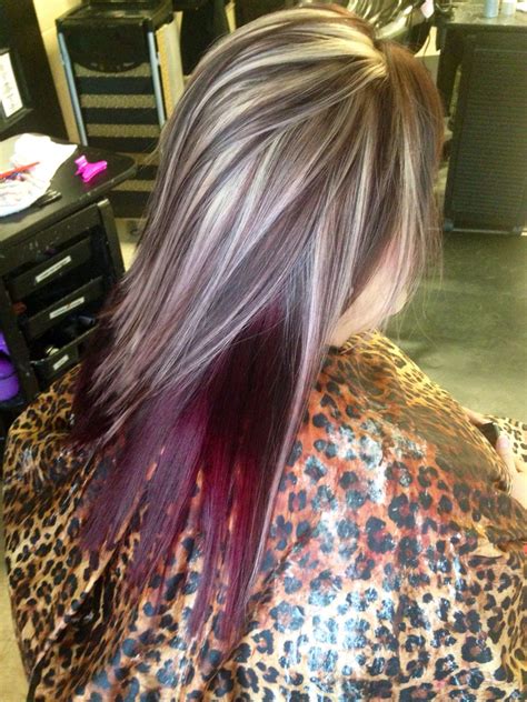 Blonde And Brown Highlight Lowlight Red Violet Underneath Cool Hair