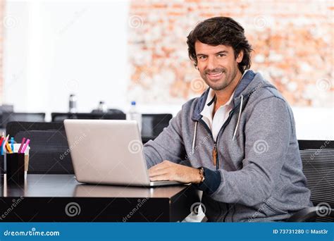 Man Using Laptop Casual Businessman Smile Stock Photo Image Of