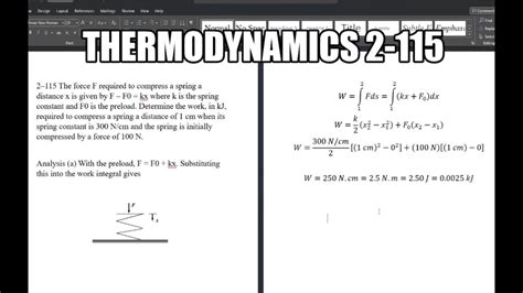 Thermodynamics 2 115 The Force F Required To Compress A Spring A