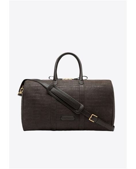 Tom Ford Croc Embossed Leather Duffel Bag In Black For Men Lyst