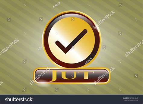 Gold Shiny Badge Tick Icon Jut Stock Vector Royalty Free