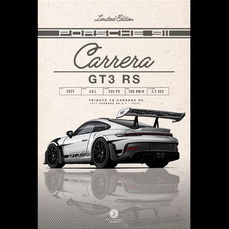 Porsche Plakat 911 GT3 RS Type 992 2023 Eisgrau Schwarz Streifen