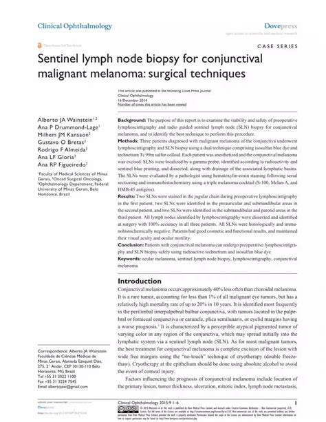 Pdf Sentinel Lymph Node Biopsy For Conjunctival Malignant Melanoma Surgical Techniques