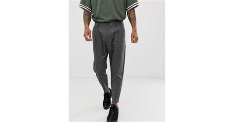 Bershka Loose Carrot Fit Trousers In Dark Grey With Chain In Grey For