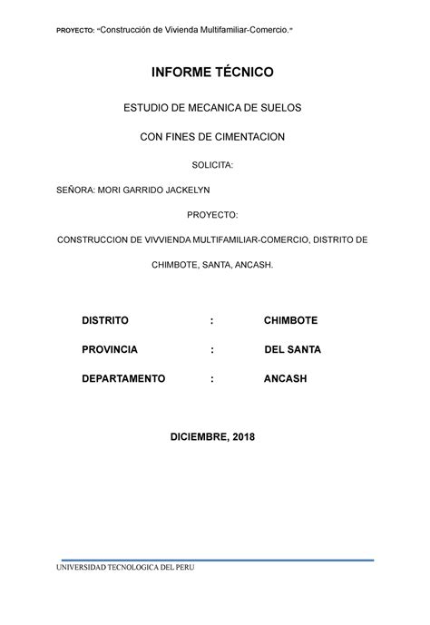 Estudio de Suelos Apuntes 1 INFORME TÉCNICO ESTUDIO DE MECANICA DE