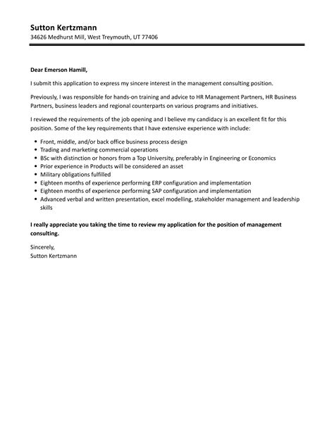 Management Consulting Cover Letter Velvet Jobs