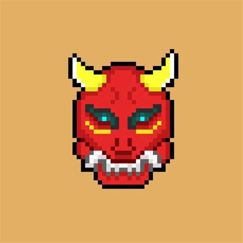 Premium Vector Traditional Japanese Mask With Pixel Art Style Pixel