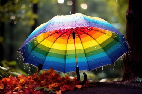 Premium AI Image | Rain falling on a colorful umbrella