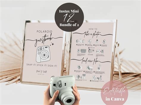 Editable Wedding Polaroid Guest Book Templates Instax Mini 12 Editable How To Take Photo Camera