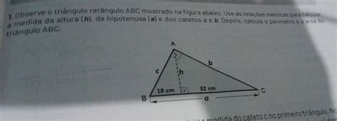 Solved 1 Observe D Triangulo Retangulo Abc Mostrado Na Figura Abaixo