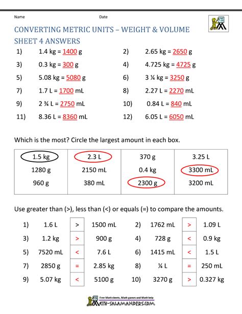 Metric Conversion Worksheet With Answers E