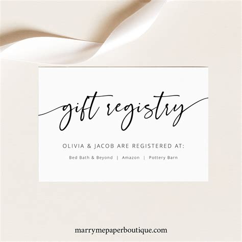 Wedding Registry Card Template Modern Calligraphy Gift Registry