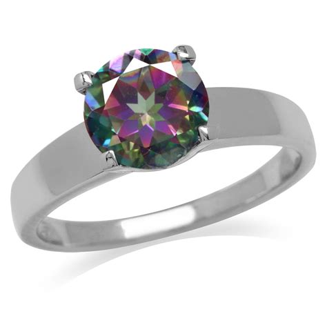 Mystic Fire Topaz Rings Sterling Silver White Gold Rings