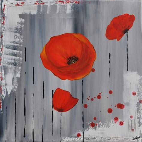 Les Coquelicots Sur Fond Gris Peintures Par Les Toiles De Valerie