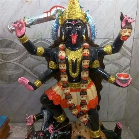 Painted Hindu Black Marble Kali Maa Statue For Worship Size 1 Feet