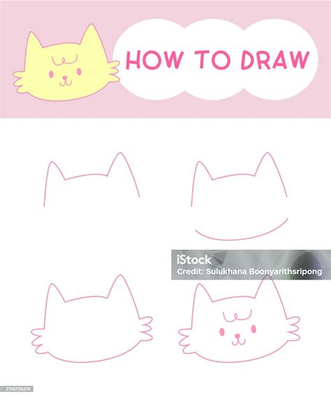 Ilustración De How To Draw Cat Face Cartoon Step By Step For Learning