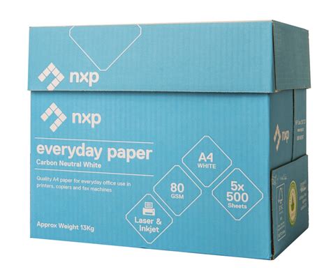 Nxp Everyday Carbon Neutral Copy Paper 80gsm A4 White Ream 500 Box 5