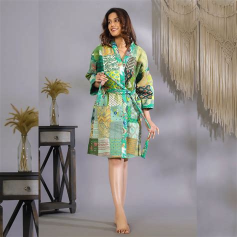 Sexy Bikini Cover Up Bath Robe Silk Kantha Bath Robe