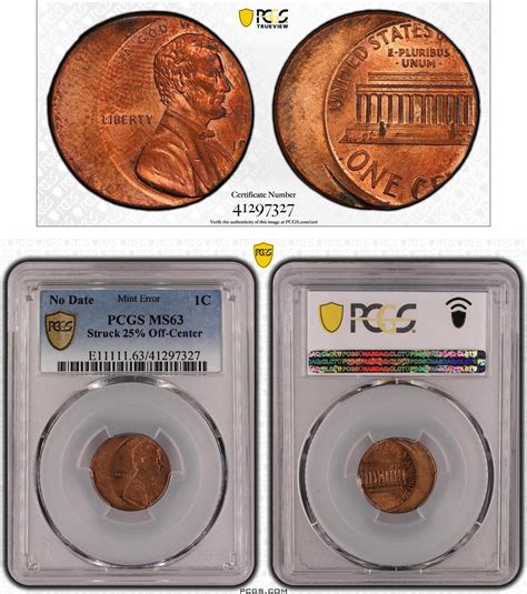 USA 1 CENT MINT ERROR STRUCK 25 OFF CENTER PCGS MS63 MA Shops