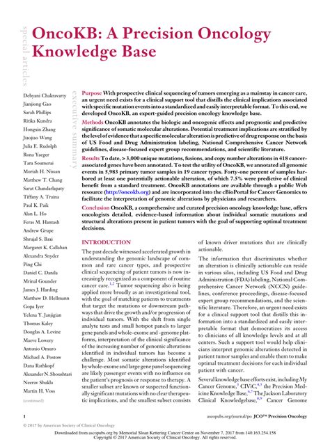 Pdf Oncokb A Precision Oncology Knowledge Base